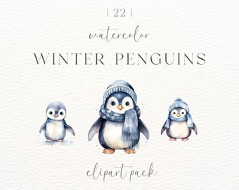 Winter Penguin Clipart Bundle | Watercolor PNG (Digital Download)