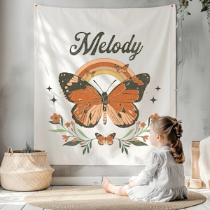 Tapisserie personnalisée pour chambre d'enfant, art mural pour nom d'enfant, signe de chambre d'enfant, bannière personnalisée, affiche, drapeau, cadeau de babyshower de baptême pour un nouveau-né