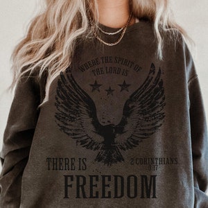 Comfort Colors Christian Sweatshirt: Boho Eagle, Freedom Bible Verse