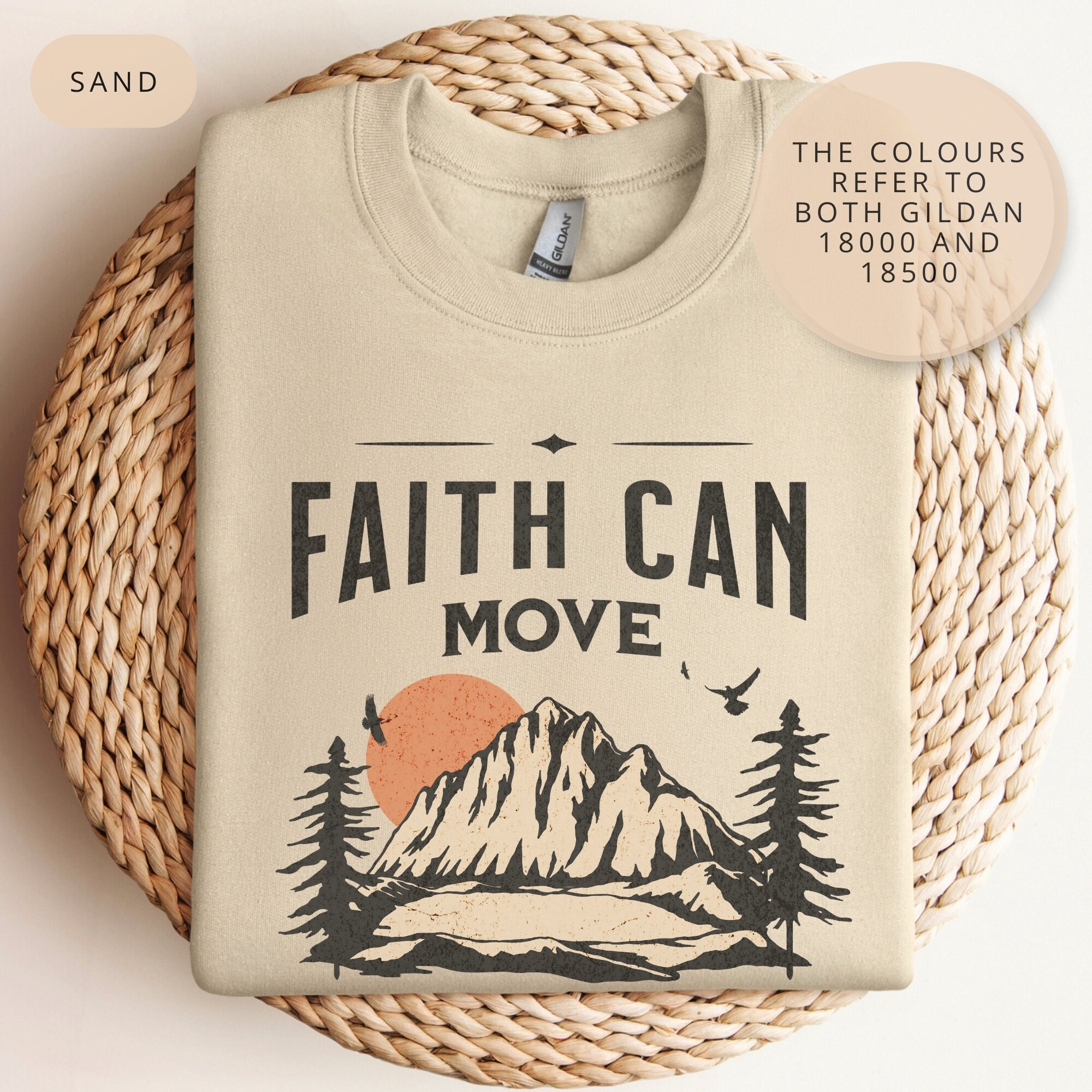 Faith Can Move Mountains Sweatshirt Bible Verse Shirt Church Crewneck Sweaters Trendy Christian
