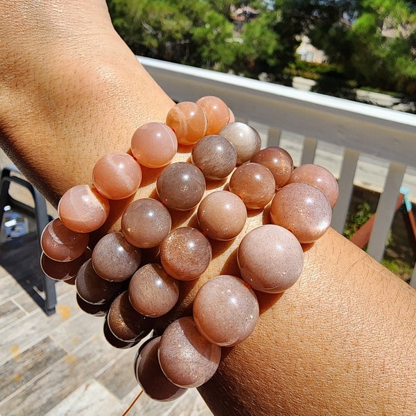 High Grade Vibrant Peach Moonstone Bracelets, 12mm, 15mm, Orange Moonstone, Sunstone Moonstone, Bright Bracelet