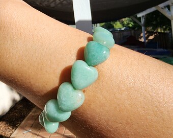 Green Aventurine Heart Bracelet, 13mm Hearts, Grounding, Stability, Inner Peace