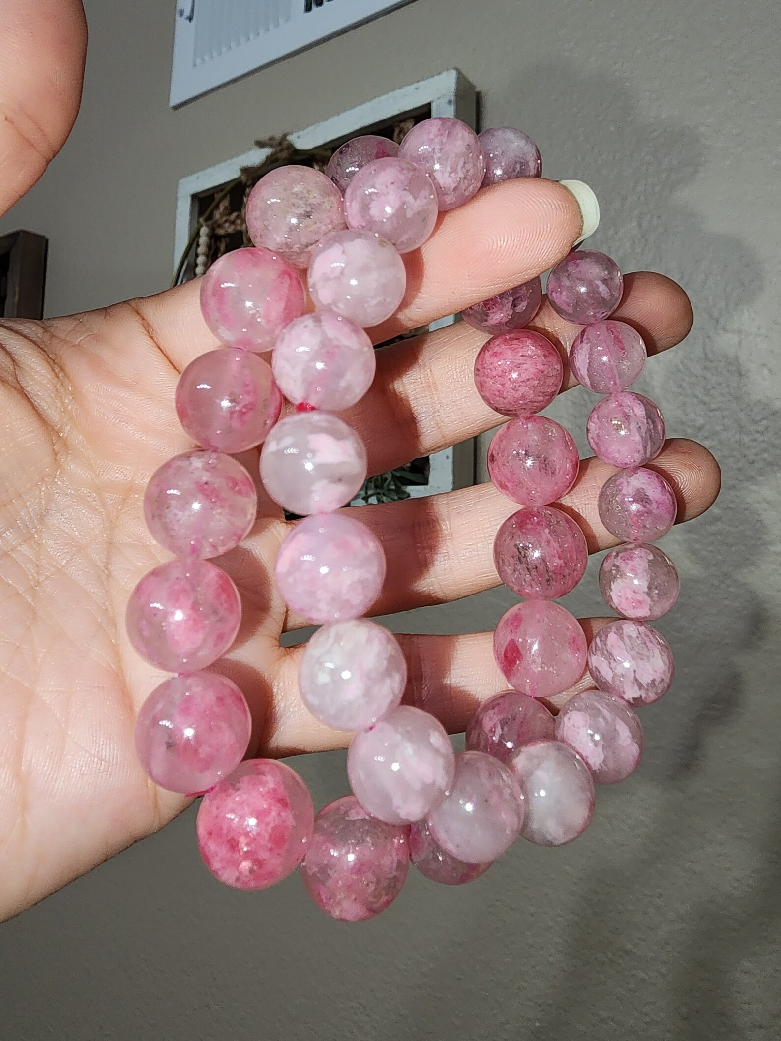 High Quality Sakura Rhodonite Bracelets, 10mm, 12mm, Cherry Blossom ...