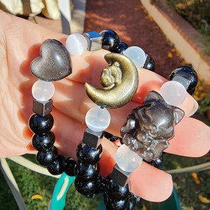Holy Grail of Protection Bracelets- Black Tourmaline, Obsidian, Selenite and Hematite- Blocks, Deflects and Purifies
