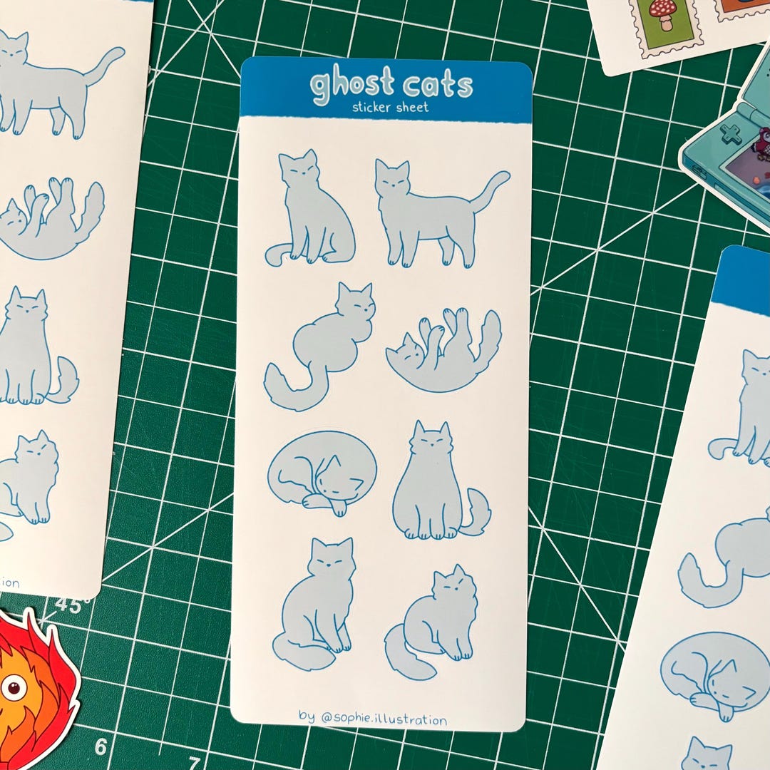 Ghost Cats Sticker Sheet – Cute Spooky Cat Stickers for Journaling ...