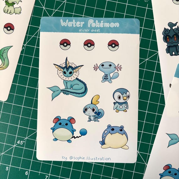 Water Monster - Fanart Sticker Sheet Inspired By Water Type Fantasy Creatures | Cute Monster Stickers | Planner Bullet Journal Decor