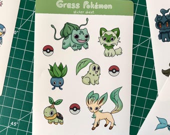 Monstruo de Hierba - Hoja de pegatinas de fanart inspirada en criaturas fantásticas de tipo hierba | Pegatinas de monstruos adorables | Decoración para agendas y bullet journal
