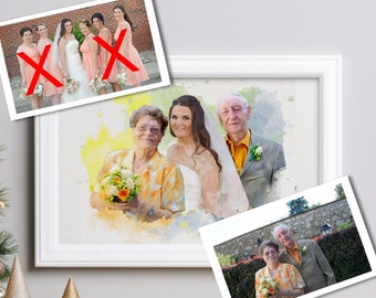 Add Person to Photo, Add Deceased Loved One to Family Photo, Memorial Painting with Deceased Loved Ones, Watercolor Portrait from Photo