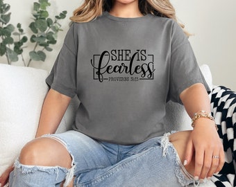 She Is Fearless Christian Tee Shirt, Christian tshirt, Bible Verse Shirt, Christian shirt, Christian Gift Idea