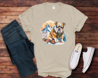 Bulldog Snow Boarding Tee Shirt, Bulldog Tee, Bulldog Merch