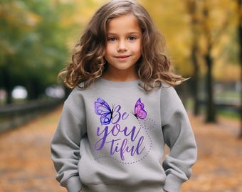 Girl's Butterfly Sweatshirt, Kids Butterfly Sweatshirt, Girl's Sweatshirt, Gift For Girl