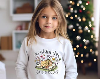 Easily Distracted Girl's Sweatshirt, Girl's Cat Sweatshirt