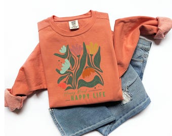 Boho Happy Mind Floral Sweatshirt, Comfort Colors, Mental Health Shirt