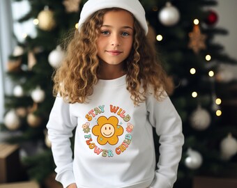 Stay Wild Flower Child Girls Sweatshirt, Girls Flower Sweatshirt