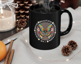 Encouraging Black Ceramic Mug Mental Health Mug Positive Mug Gift For Her