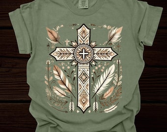 Boho Christian Design Tee Shirt, Christian Boho t shirt Woman Faith Shirt, Christian Gift, Jesus ApparelChristian T-Shirts