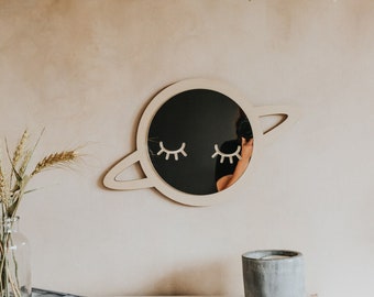 Miroir pour enfants Planet en bois, décoration Montessori pour chambre de bébé