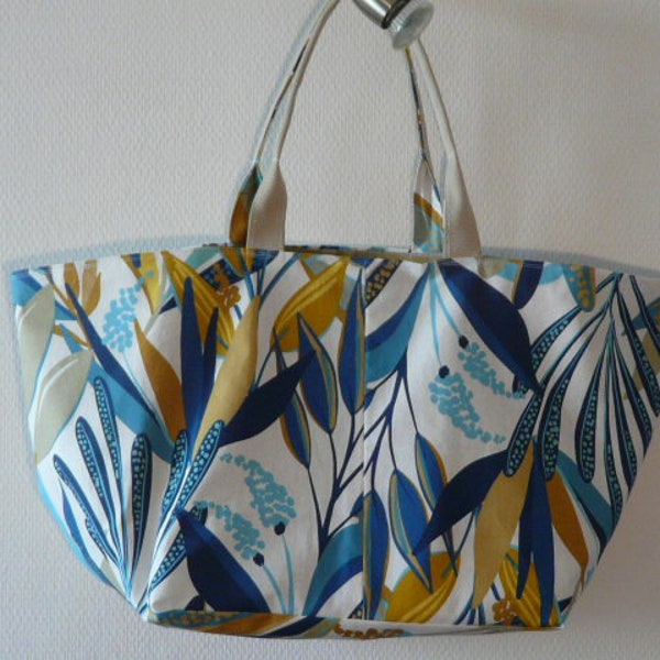 Sac de plage tissu fait main doublure jaune