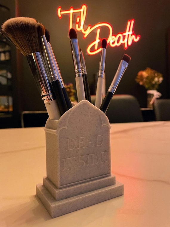 Digital File STL | Dead Inside Tombstone Brush Holder | Pen Holder | Spooky Organisation | Skeleton Home Decor | ToothBrush Witchy Gothic