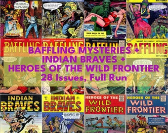 Baffling Mysteries Comics + Indian Braves + Heroes of the Wild Frontier Comic Books Collection, Digital Downloadable Comics