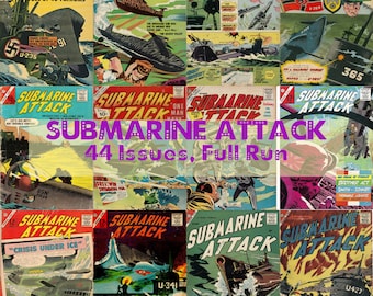 Submarine Attack, Vintage Comics, WW2 Naval Warfare, 44 Issues Complete Collection
