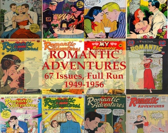 Bandes dessinées d'aventures romantiques, bandes dessinées d'amour et d'amour, collection complète, 67 numéros 1949-1956