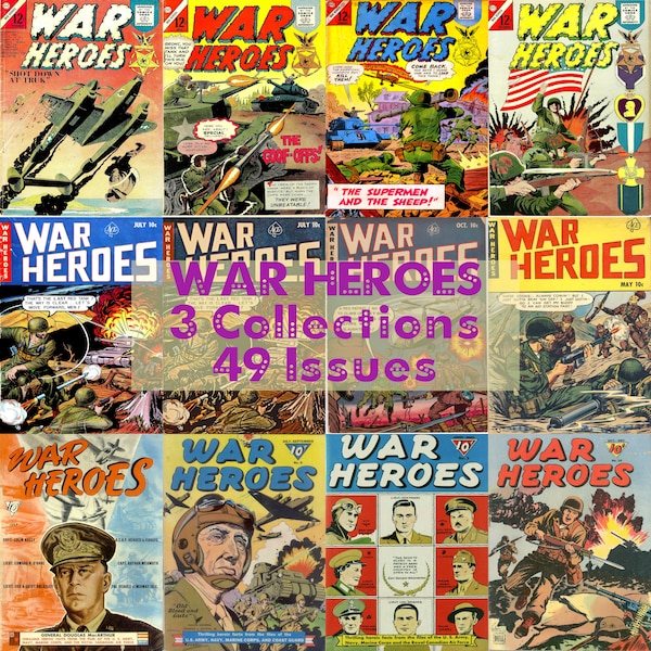 War Heroes Comics Bundle, 3 War Heroes Collections from World War 2, 49 Issues Digital Download