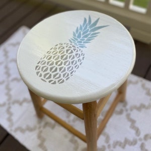 Round wooden stool, painted accent decor, small side table, gift for home, unique graduation present, decorative furniture