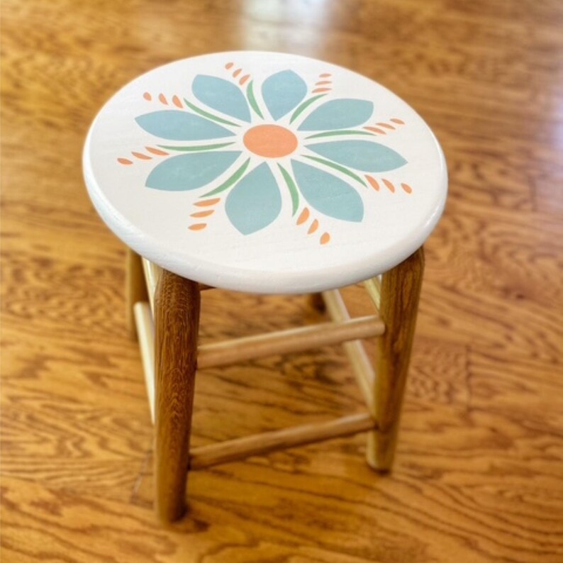 Stool Decor Floral Painted Wooden Stool, Handmade Small Table or Seat, Handcrafted ...