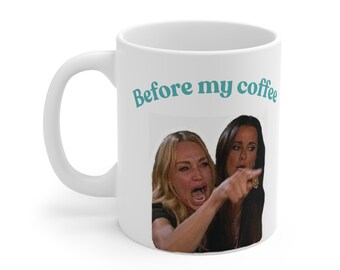 Kubek z zabawnym ceramicznym kubkiem z zabawnym memem "Kobieta krzycząca na kota"