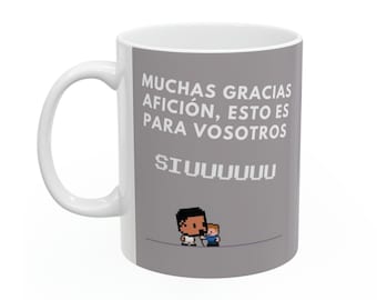 Taza Meme Cristiano Ronaldo, Muchas Gracias Afición, Taza de cerámica de 11oz
