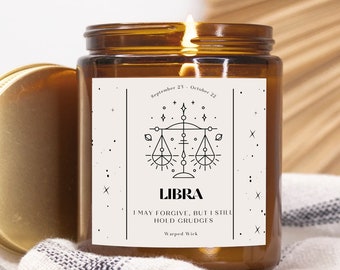 Libra Candle - Zodiac Soy Wax Candle Gift, Astrology Birthday Present, Constellation Decor