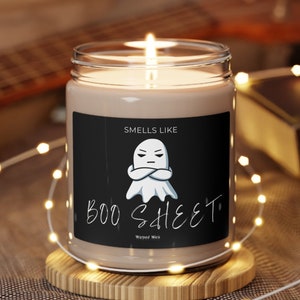 Smells Like Boo Sheet Funny Ghost Halloween Soy Candle - Apple, Cotton, Orchid, Sage, Cinnamon-gift for him-gift for her-gift for friend