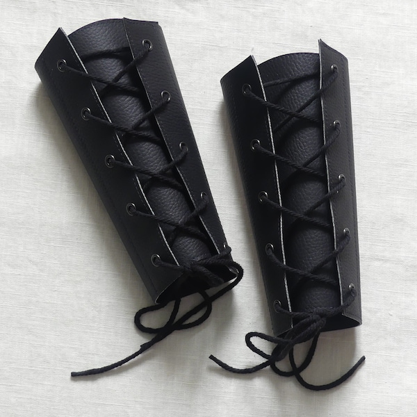 black vegan faux leather lace up arm bracers