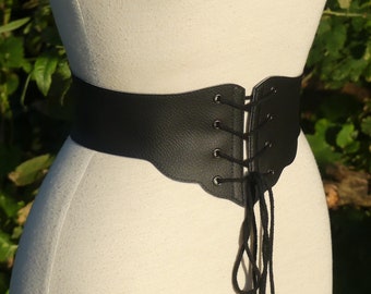 ceinture corset sous la poitrine en faux cuir végétalien noir