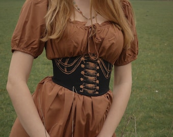 hand painted black skeleton underbust corset belt