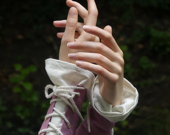 pink cotton lace up arm bracers