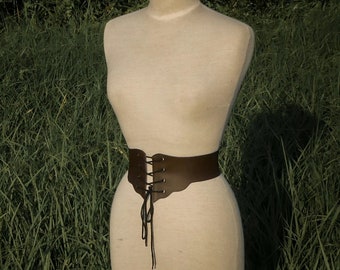 brown vegan faux leather underbust corset belt