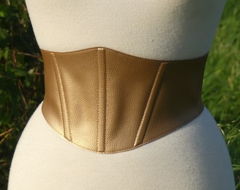 gold colored vegan faux leather underbust corset