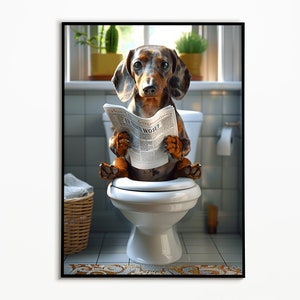 Dackel auf der Toilette, Badezimmer Bilder, Digitaler Download,Badezimmer Deko, Dackel Geschenk,Funny Dog Picture,Dackel Deko,Haustier Bild,