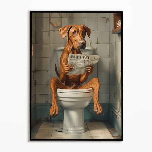 Rhodesian Ridgeback on the toilet, bathroom poster, digital download, gift for dog owner, Funny Dog Picture, wall decoration poster