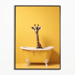 Giraffen in de badkuip, grappige dierenfoto, badkamerdecoratie, digitale download, grappige cadeau-ideeën, badkamerfoto, muurkunst giraffe