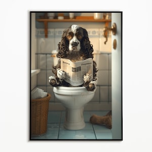 English Springer Spaniel auf der Toilette, Badezimmer Ideen Bilder, Funny Dog, Geschenkidee Hundebesitzer,Wall Art Print, Digitaler Download