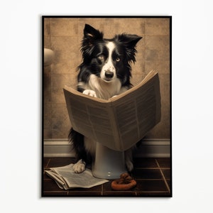 Border Collie on the toilet, bathroom picture, digital download, gift idea Border Collie, interior design ideas bathroom, wall art prints