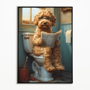 Goldendoodle auf Toilette,Badezimmer Bild, Digitaler Download, Goldendoodle Geschenk,Funny Picture, Einrichtung Ideen Badezimmer, Wall Art Bild 1