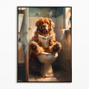 Leonberger auf der Toilette, Badezimmer Bilder, Digitaler Download, Leonberger Bild Bad, Hund Geschenk, Funny Dog Picture