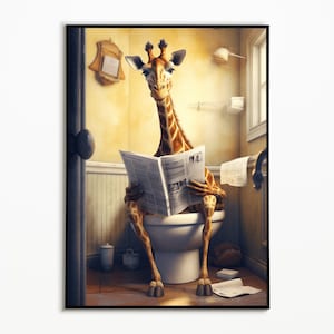 Giraffe sitzt auf der Toilette,Badezimmer Bilder,Digitaler Download, Badezimmer Deko, Giraffe Geschenk, Funny bad Picture, Wall Art Prints