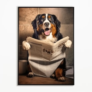 Berner Sennenhund sitzt auf der Toilette, Badezimmer Bilder,Digitaler Download, Berner Sennenhund Geschenk,Funny Dog Picture,Wall Art Prints
