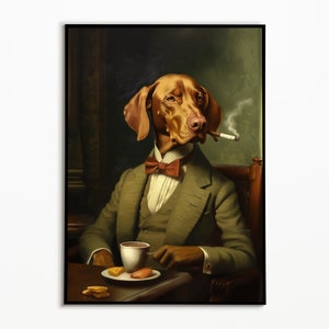 Vizsla dans un costume avec un cigare, photo drôle de chien, téléchargement numérique, cadeau pour le propriétaire de chien, Funny Dog Picture, Vizsla art