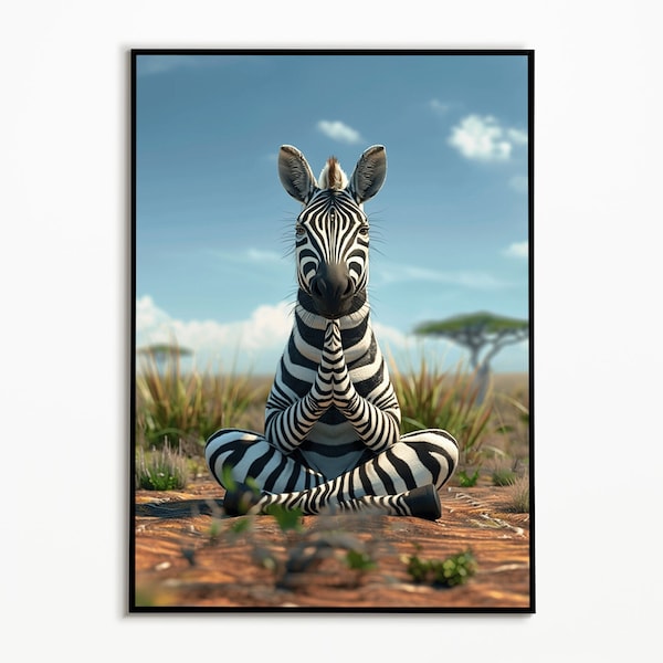 Zebra doing yoga, spiritual poster for the living room, pet gift, funny zebra picture, zebra picture yoga, yoga room poster